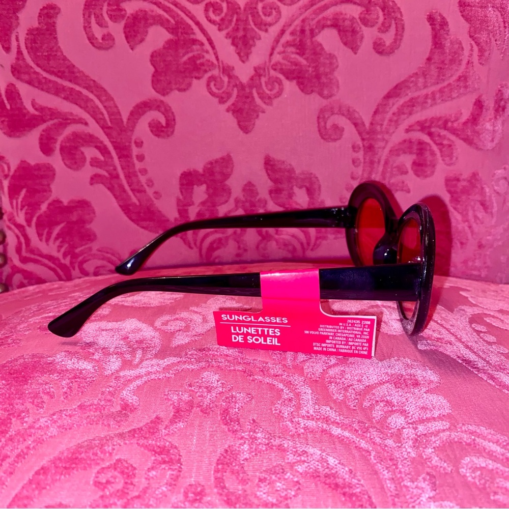 Oval Sunglasses Pink Lens Black Frame Retro Halloween Festiv Kurt Cobain Costume - Picture 6 of 7